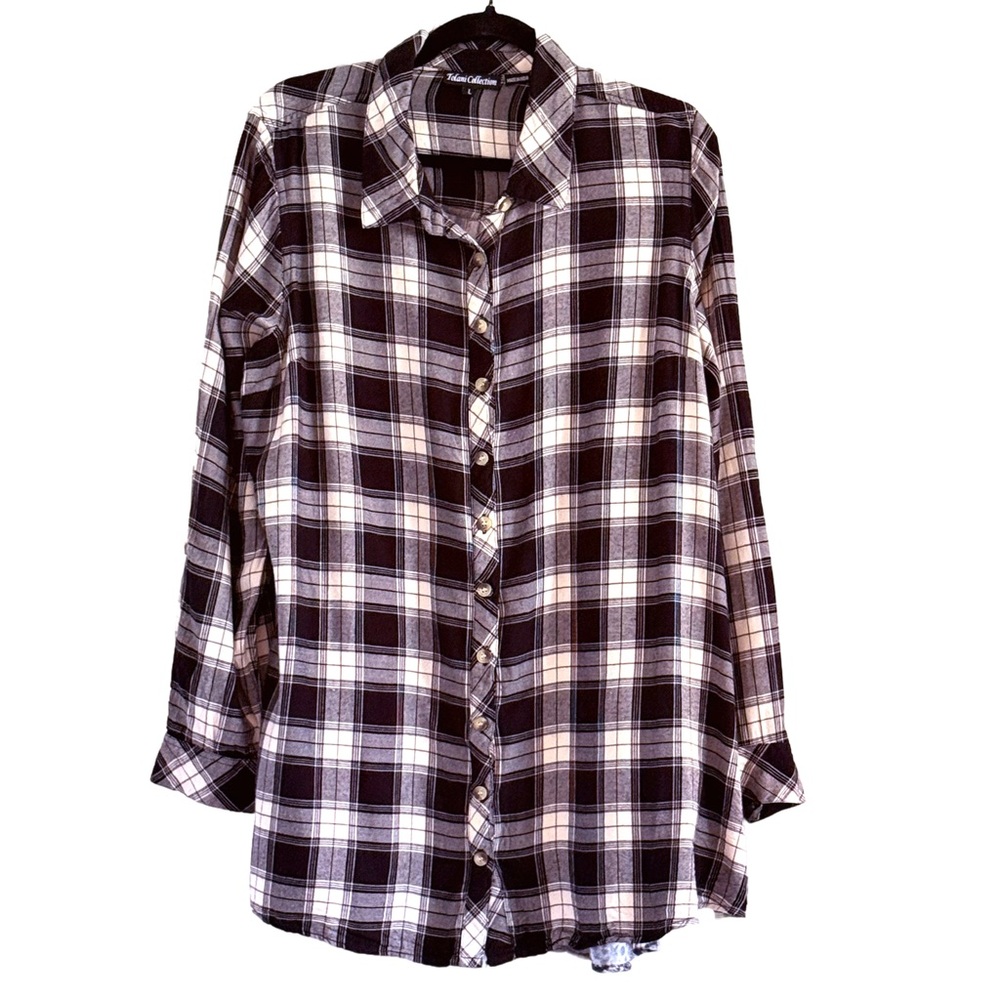 Tolani Plaid and Contrast Print Button Down Shirt Large - Picture 15 of 16